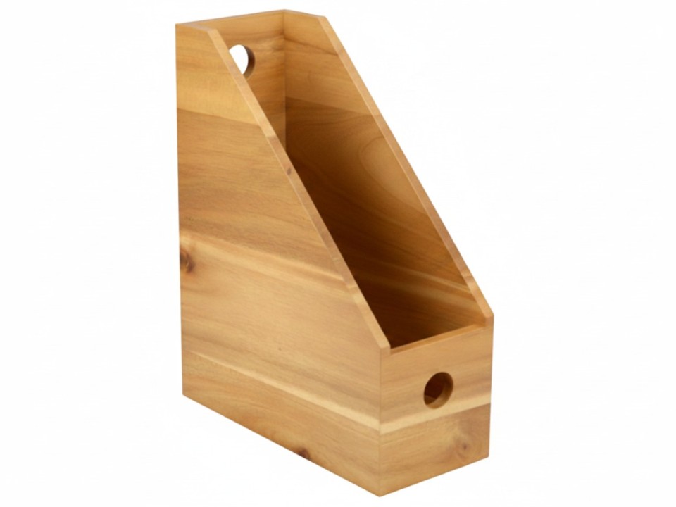 Premium Acacia Wood File Holder & Magazine Rack - Natural Office Organizer